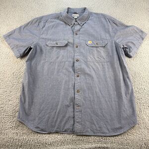 Carhartt Chambray Short Sleeve Work Shirt Mens 2XL XXL Blue Relaxed Fit S200 499